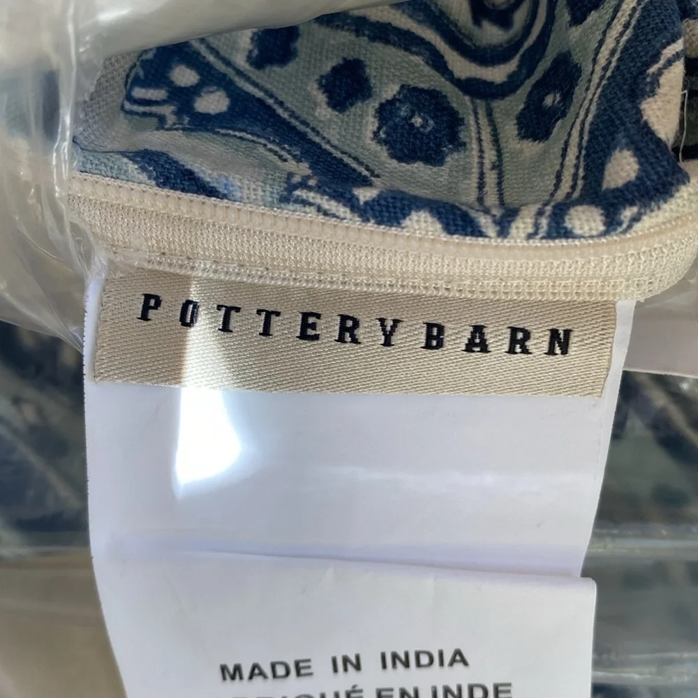 Set of 2 Pottery Barn Gabi Paisley Pillow Shams Blue Off White NEW